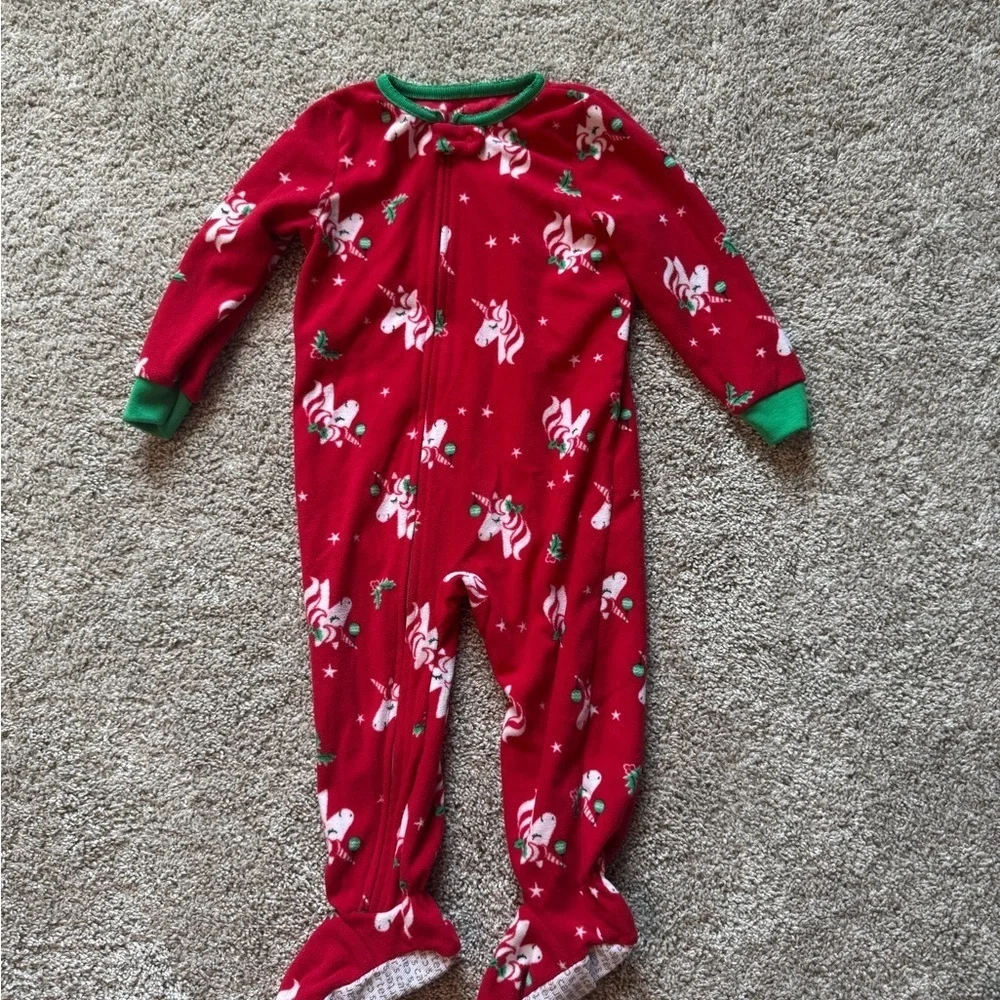 Carter’s Christmas Unicorn Fleece Pajamas Footed pajamas red holiday - 24 Months